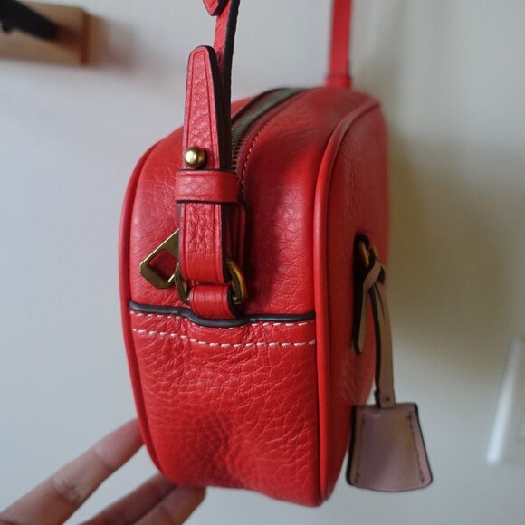 J. Crew Signet Crossbody camera Leather Bag Purse in Italian Leather Red - Picture 10 of 14